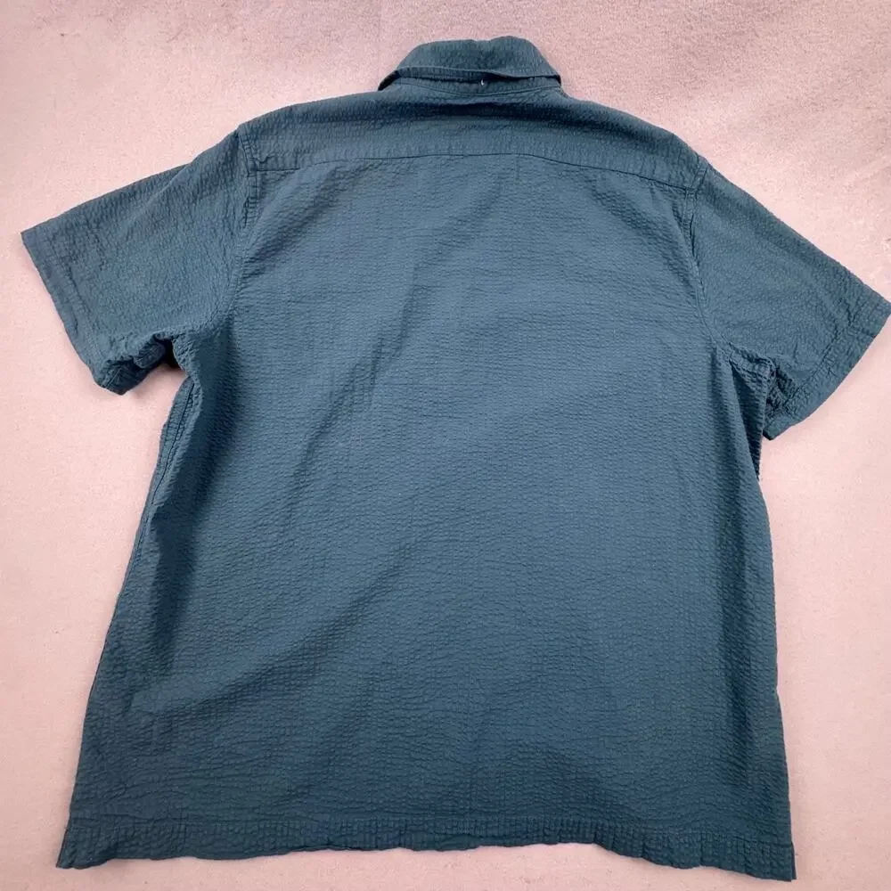 Banana Republic Seersuckerer Shirt Mens XL Slim Fit Teal Short Sleeve Button Up